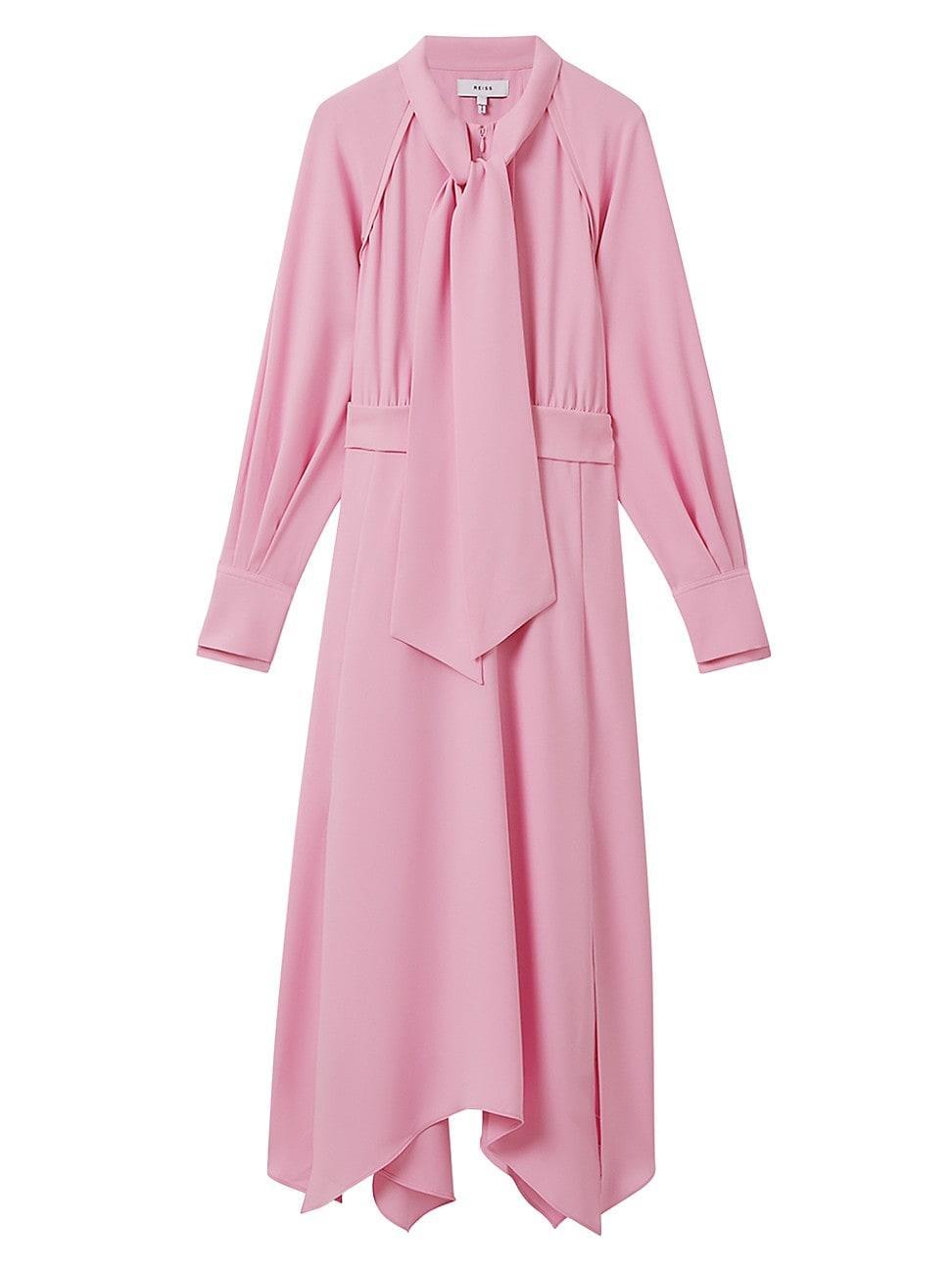 Reiss Erica Tie Neck Belted Dress Product Image