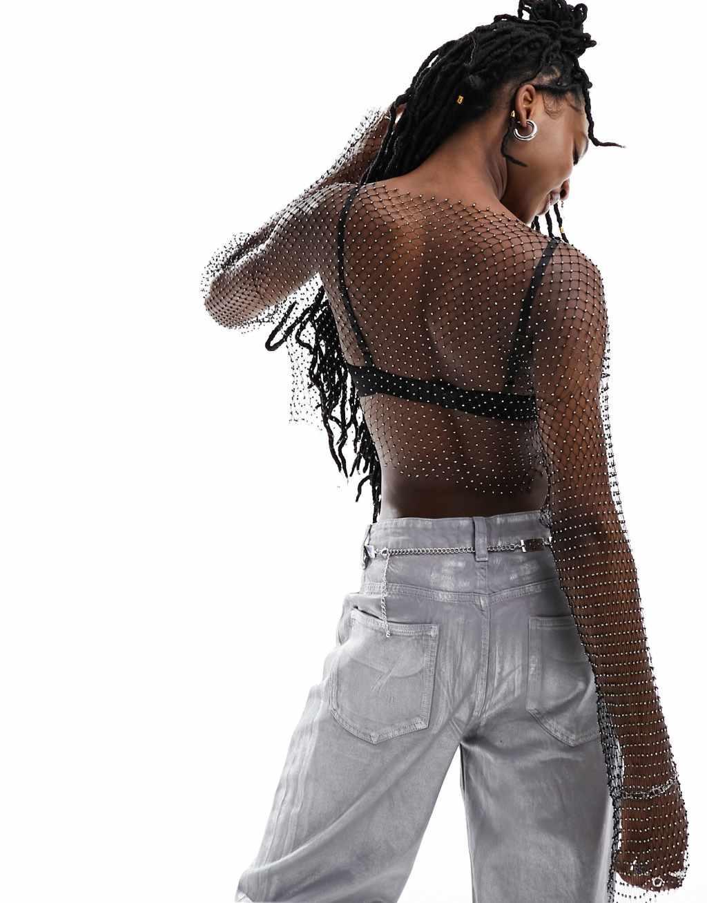 Noisy May diamante fishnet top Product Image