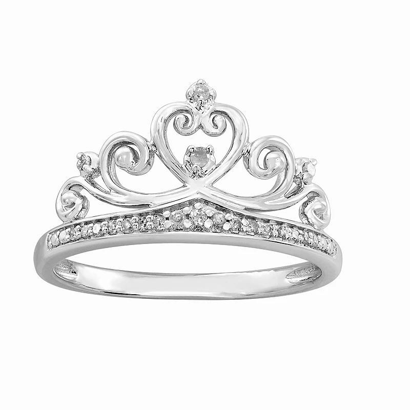 Sterling Silver 1/10 Carat T.W. Diamond Crown Ring, Womens Product Image