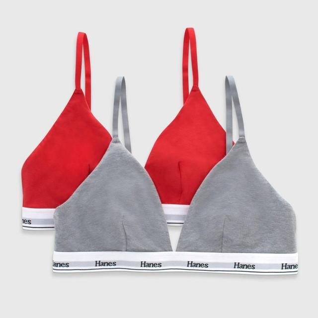 Hanes Originals Womens 2pk Stretch Triangle Bralette MHT102 - Red XL Product Image