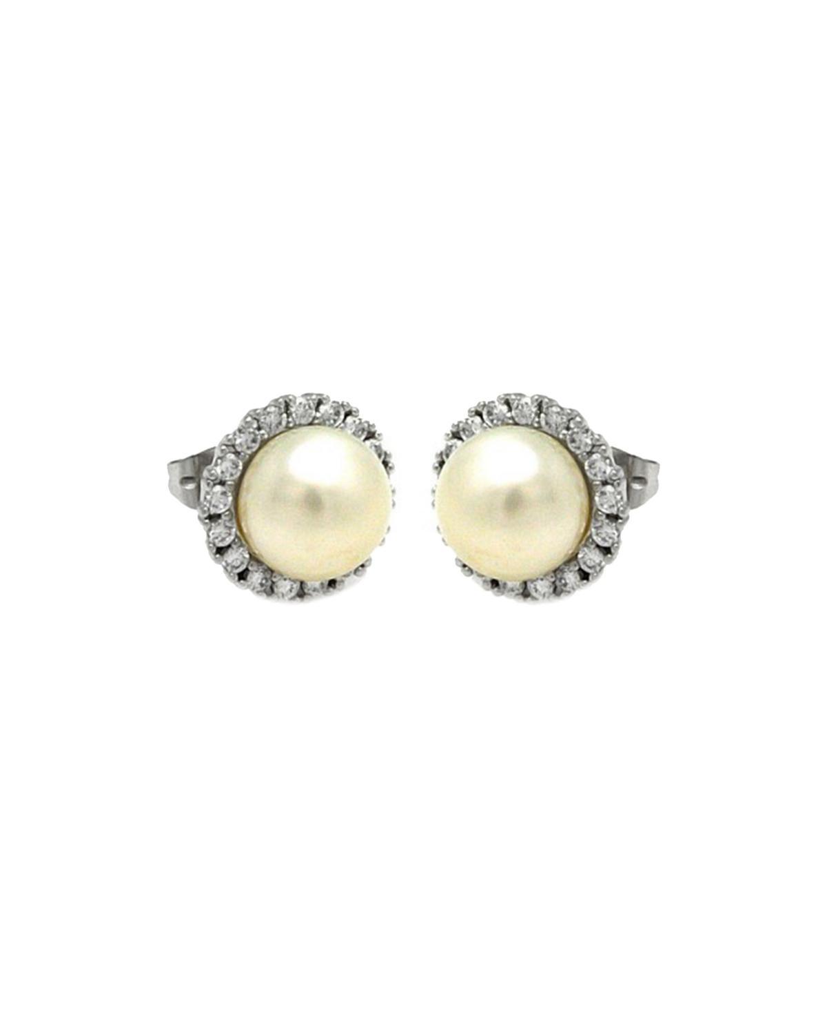 Adornia Sterling Silver Freshwater Cultured Pearl & Cubic Zirconia Halo Earrings, Womens, White Product Image