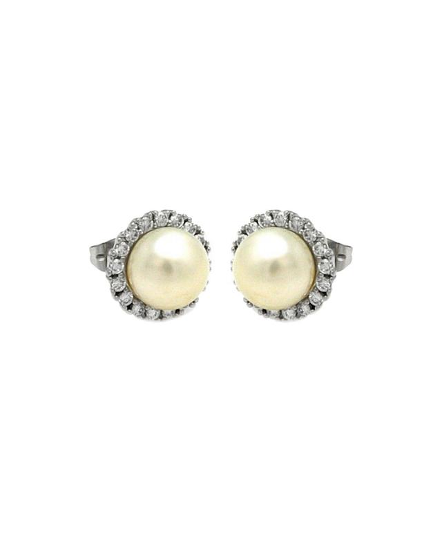 Adornia Sterling Silver Freshwater Cultured Pearl & Cubic Zirconia Halo Earrings, Womens, White Product Image