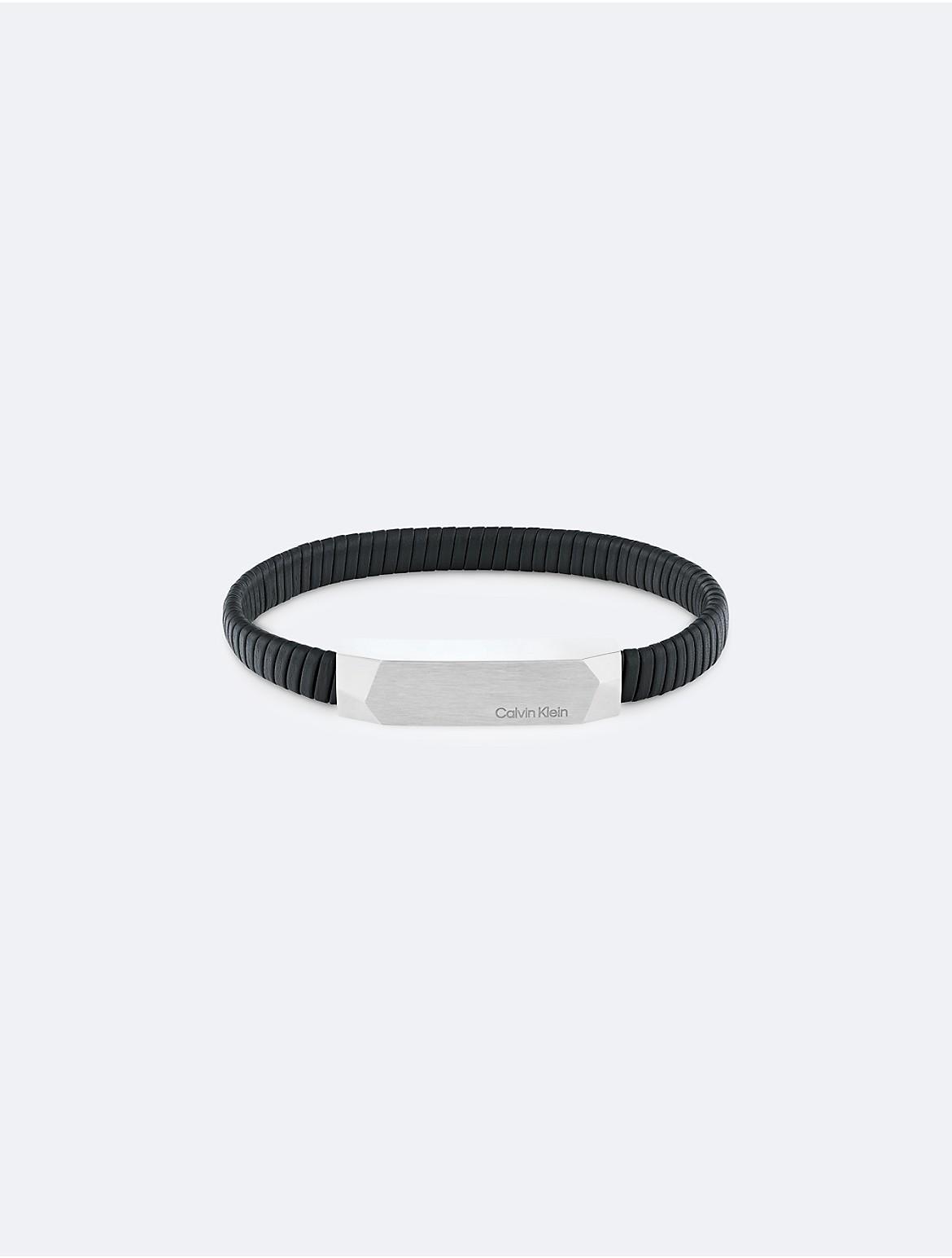 Calvin Klein Mens Metal Logo Plaque Leather Bracelet - Metallic Product Image