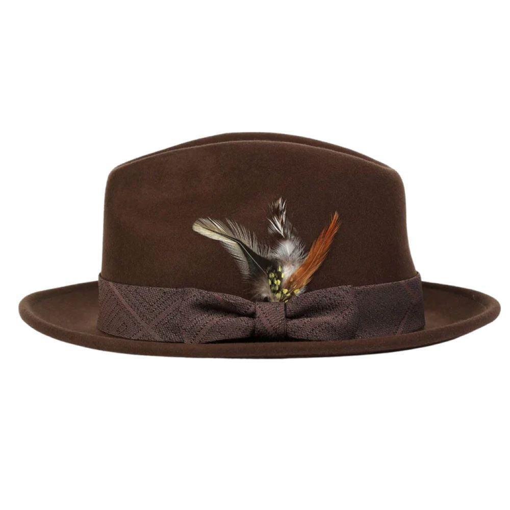 Brown Wool Felt Dress Hat with Feather Accent Product Image