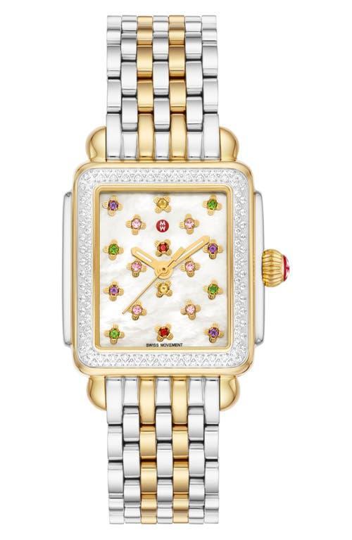 Womens Deco Fleur Two-Tone Stainless Steel & Multi-Gemstone Bracelet Watch/29MM x 31MM Product Image