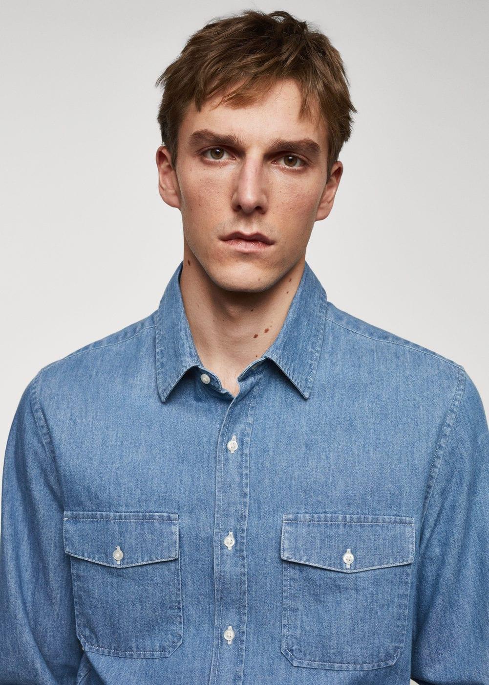 MANGO MAN - Denim overshirt with pockets light blueMen Product Image