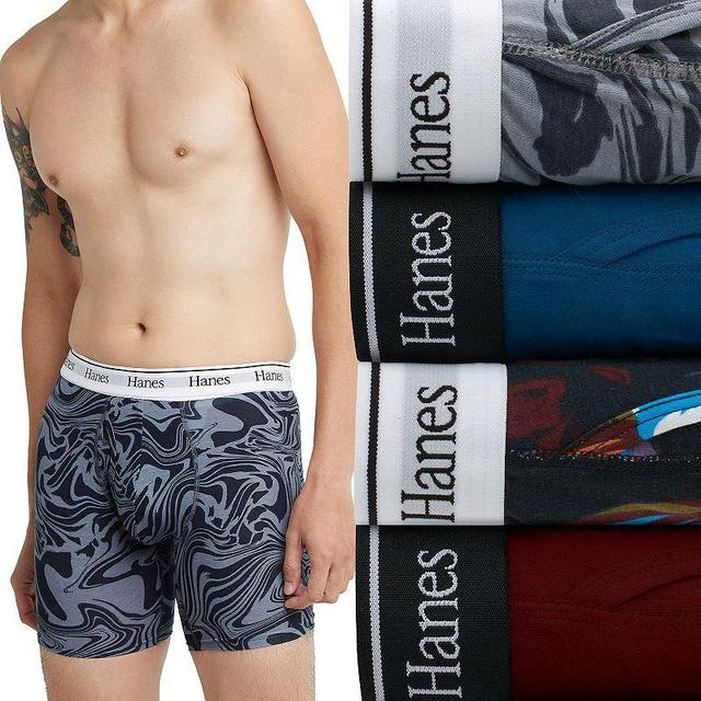 Mens Hanes Originals Ultimate Boxer Briefs 3-Pack + 1 Bonus Pack Blue Asst Product Image