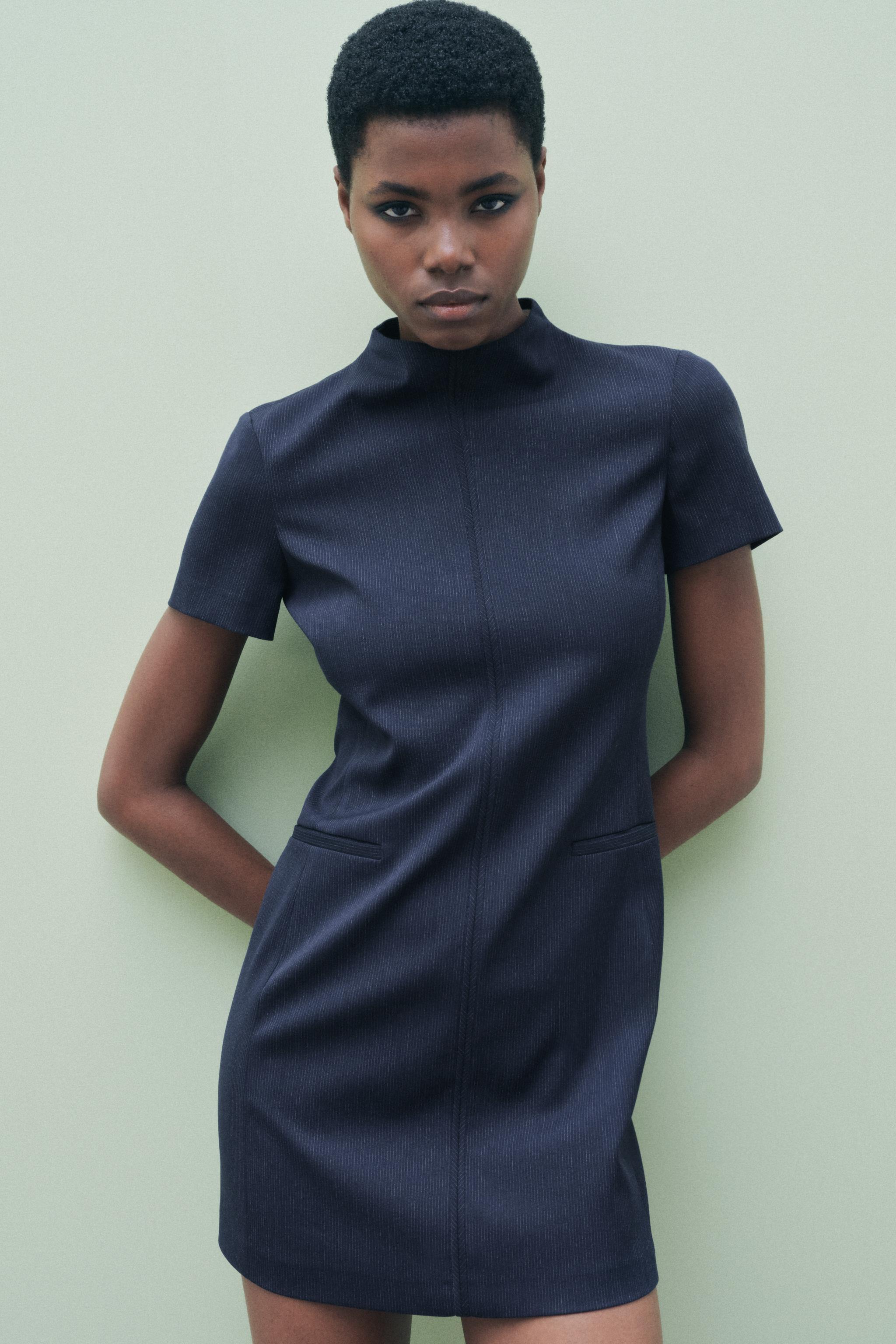 PINSTRIPE SHORT DRESS ZW COLLECTION Product Image