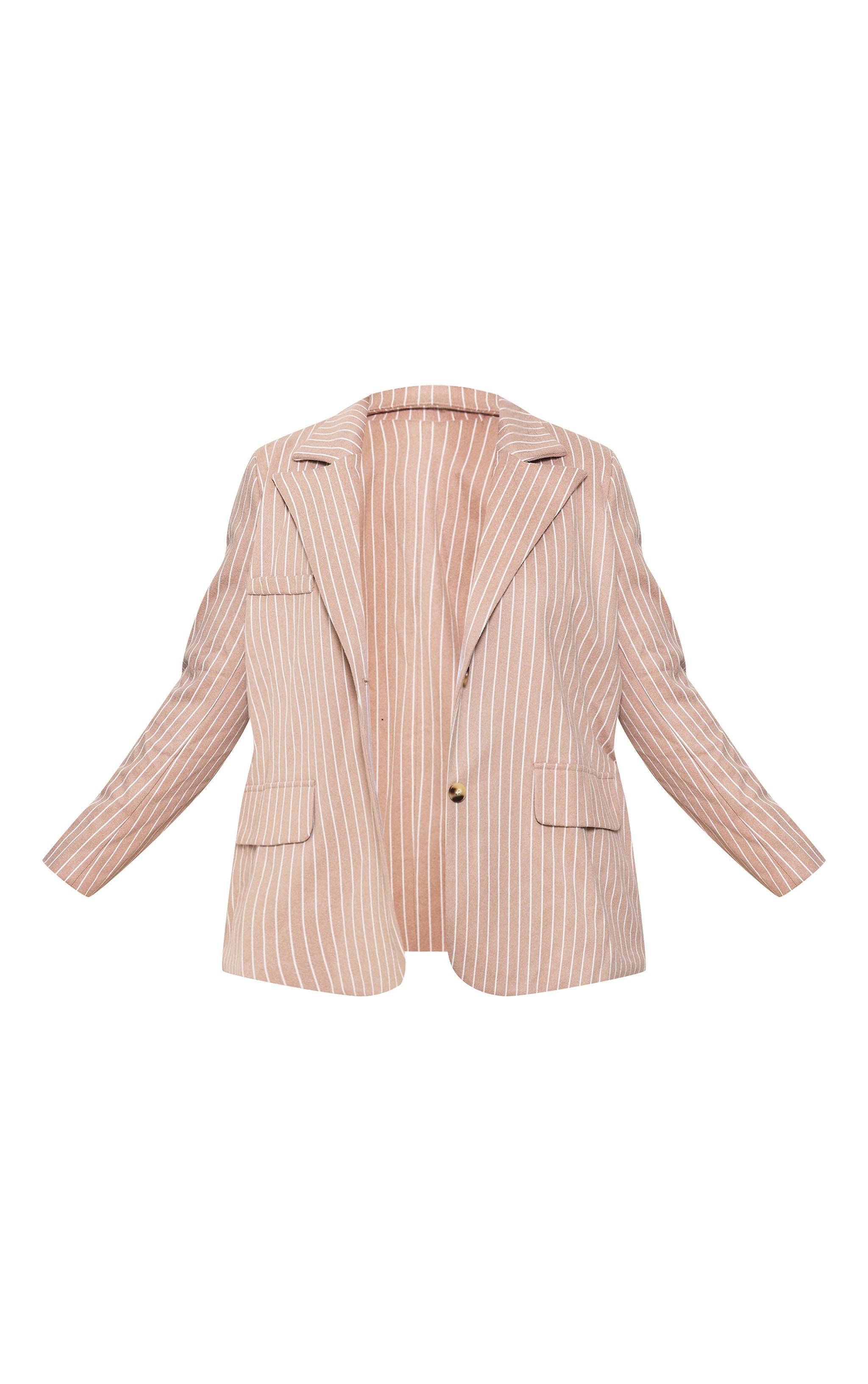 Plus Stone Oversized Pinstripe Single Breasted Blazer Product Image