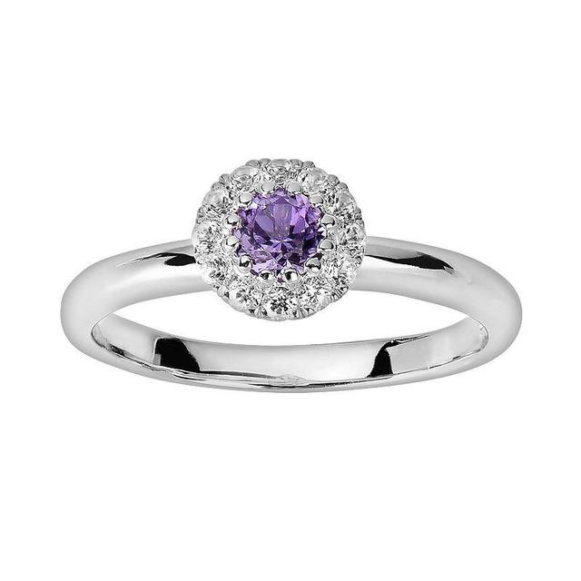 Diamond Splendor Sterling Silver Amethyst & White Topaz Frame Ring, Womens Purple Product Image