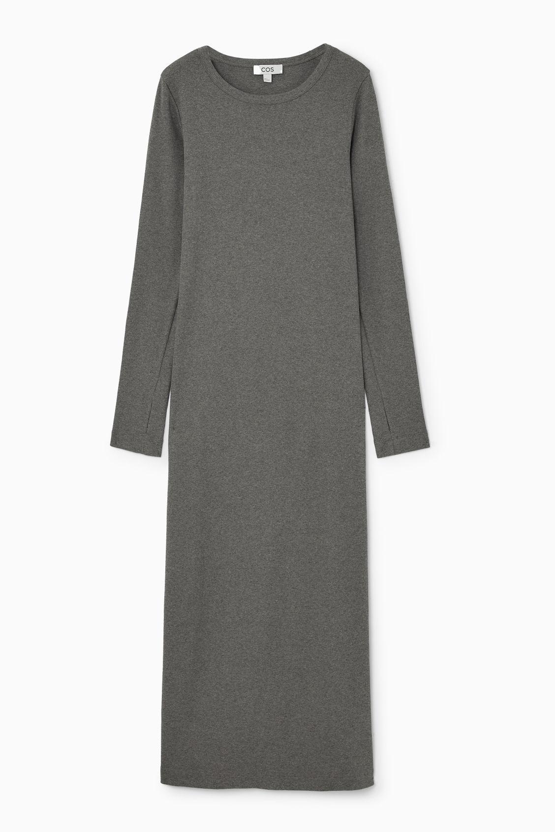 RIBBED LONG-SLEEVED MIDI DRESS Product Image