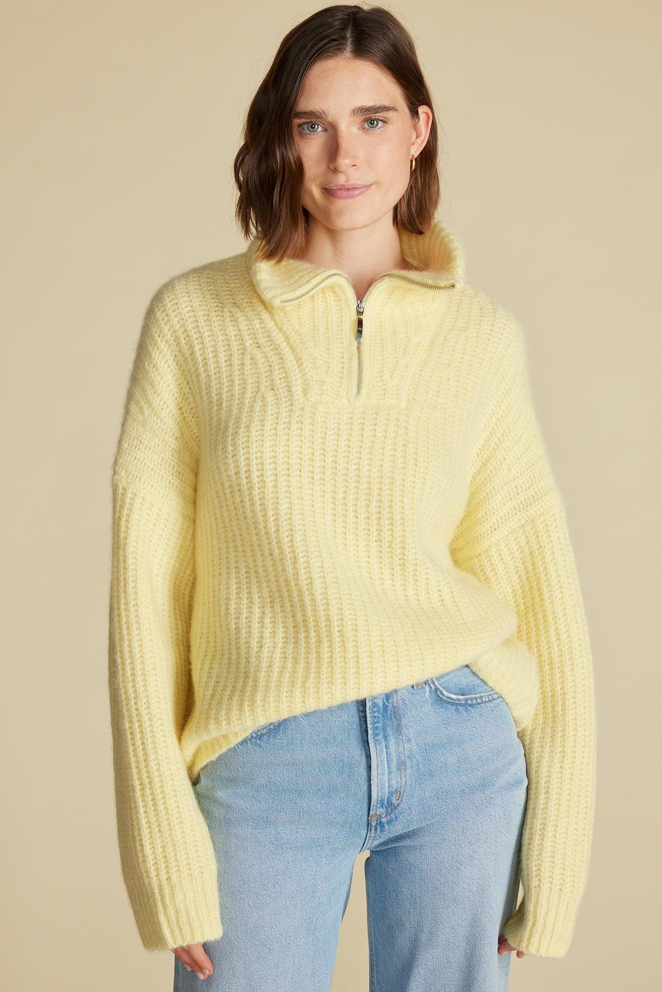 Veronique Chunky Half Zip Pullover Sweater - Anise Yellow product image