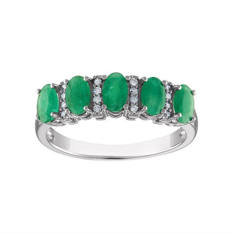 Tiara Sterling Silver Emerald & Diamond Accent Five Stone Ring, Womens Product Image