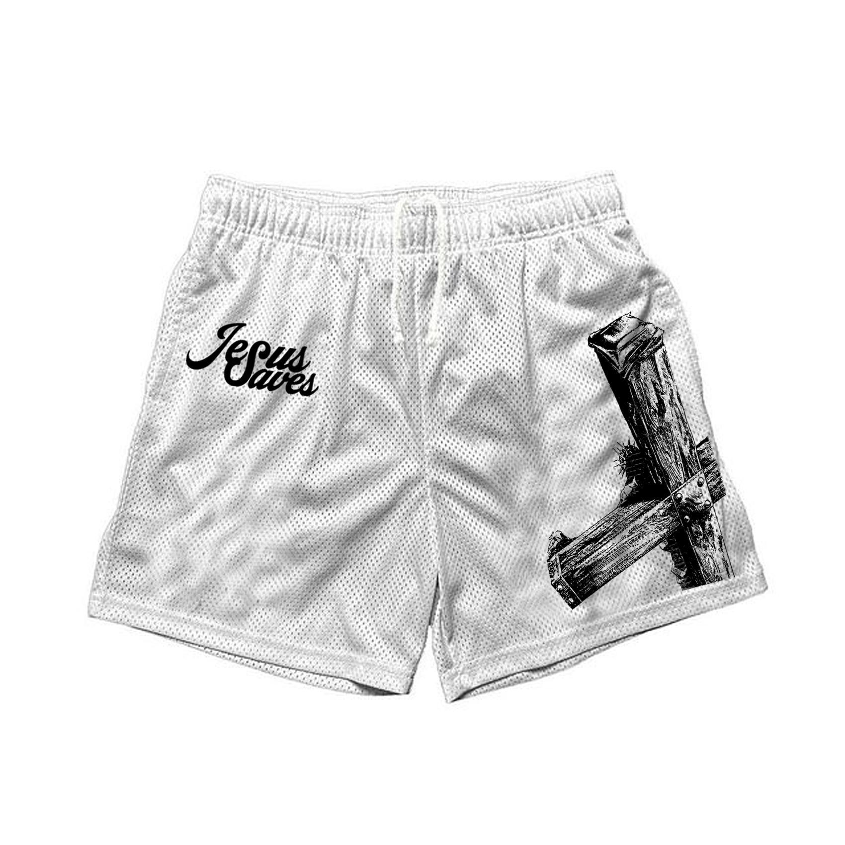 Men's Casual Jesus Saves Graphic Print Mesh Shorts Product Image