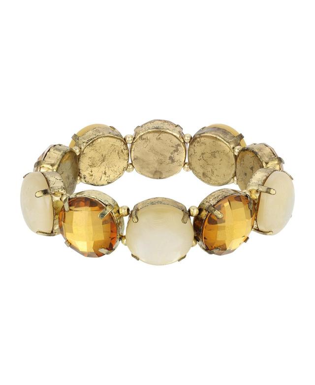 1928 Antiqued Gold Tone Round Stone Stretch Bracelet, Womens, Multi Product Image