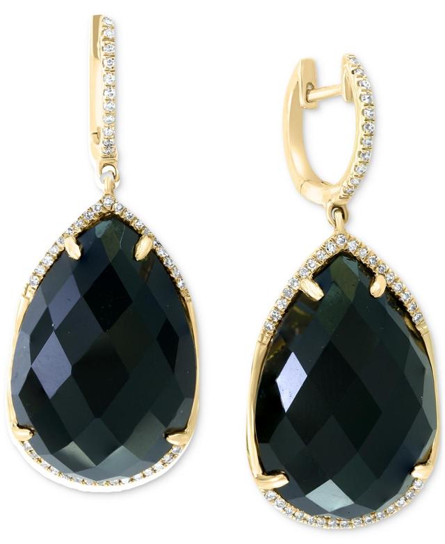 Effy Onyx & Diamond (1/4 ct. t.w.) Pear Halo Drop Earrings in 14k Gold Product Image