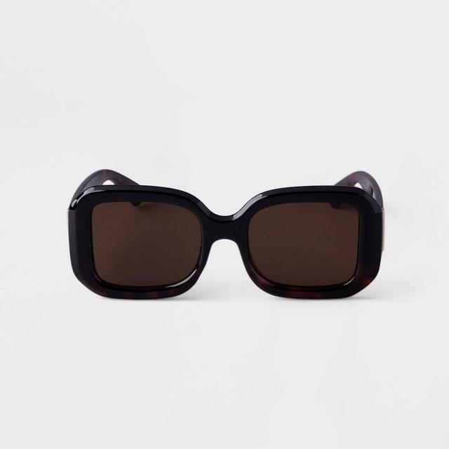 Womens Two-Tone Tortoise Shell Square Plastic Sunglasses - A New Day Black Product Image