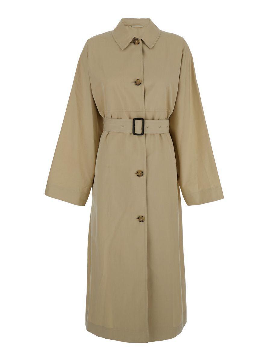 Beige Trench Coat With Matching Belt In Cotton Blend Woman Product Image