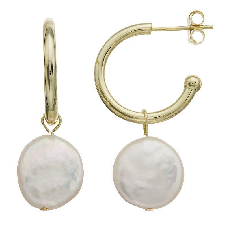 14k Gold-Plated Silver with Cultured Freshwater Pearl Drop C-Hoop Earrings, Womens, Gold Tone Product Image