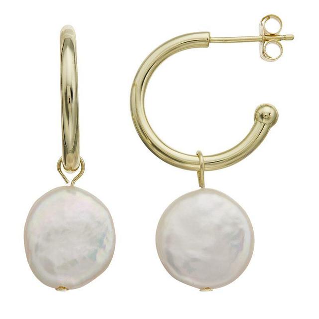 14k Gold-Plated Silver with Cultured Freshwater Pearl Drop C-Hoop Earrings, Womens, Yellow Product Image