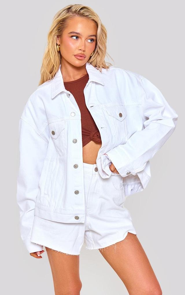 White Classic Oversized Denim Jacket Product Image