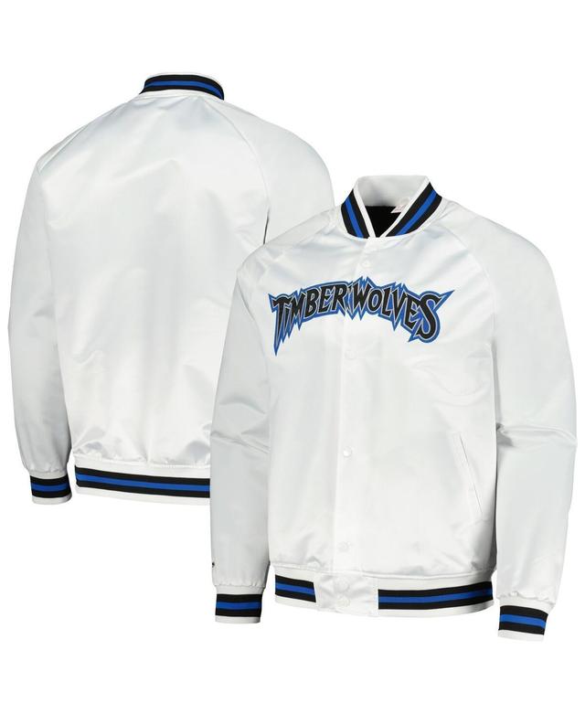 Mens Mitchell & Ness White Minnesota Timberwolves Hardwood Classics Throwback Wordmark Raglan Full-Snap Jacket Product Image