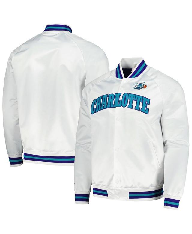 Mens Mitchell & Ness White Charlotte Hornets Hardwood Classics Throwback Wordmark Raglan Full-Snap Jacket Product Image