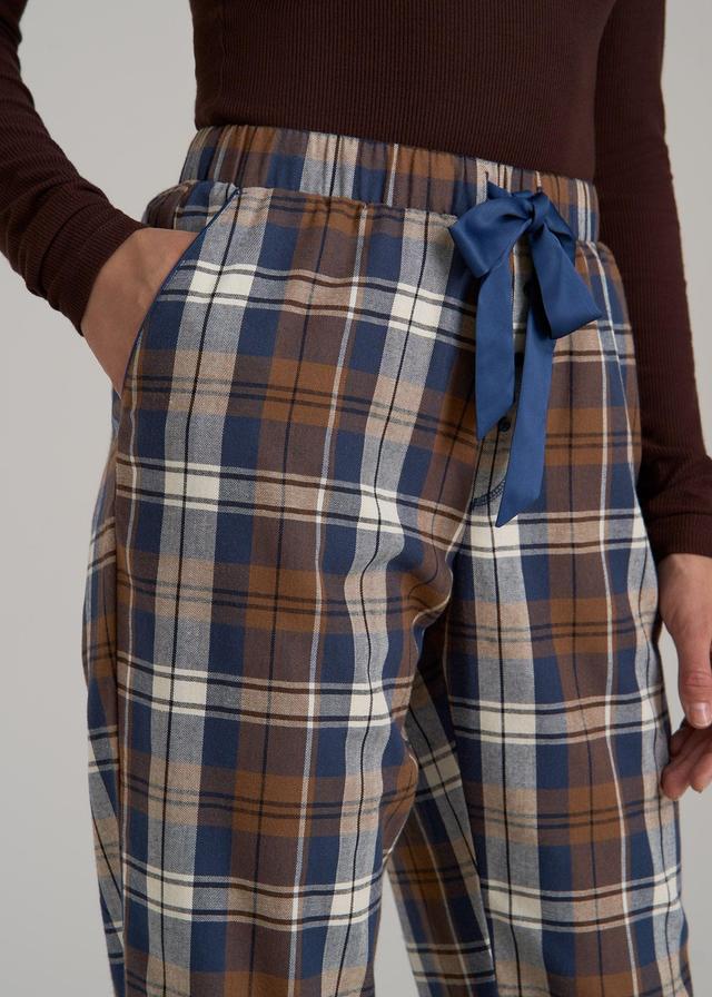 Open-Bottom Flannel Women's Tall Pajama Pants in Brown Blue Plaid Female Product Image