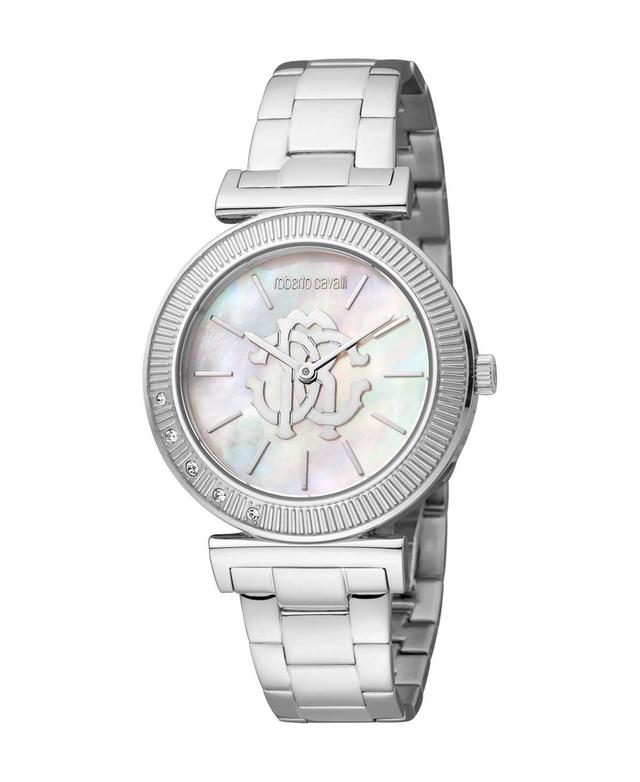 Roberto Cavalli Womens Quartz Silver-tone Stainless Steel Watch 34mm - Silver Product Image