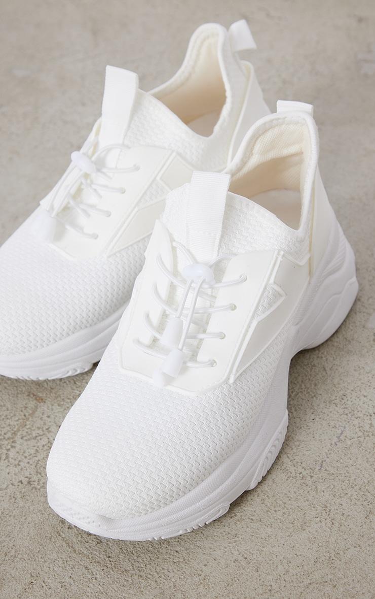 White Textured Drawstring Lace Sneakers Product Image