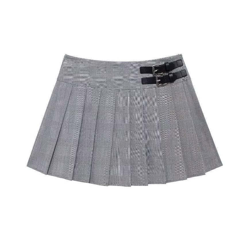 Pleated Buckled Pleated Mini A-Line Skirt product image