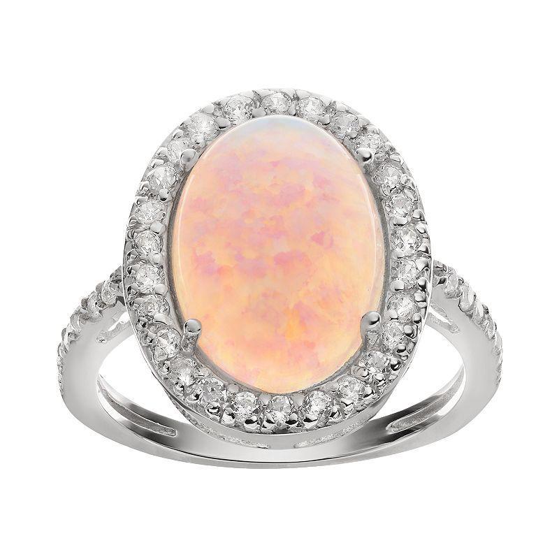 Sophie Miller Lab-Created Opal & Cubic Zirconia Sterling Silver Halo Ring, Womens White Product Image