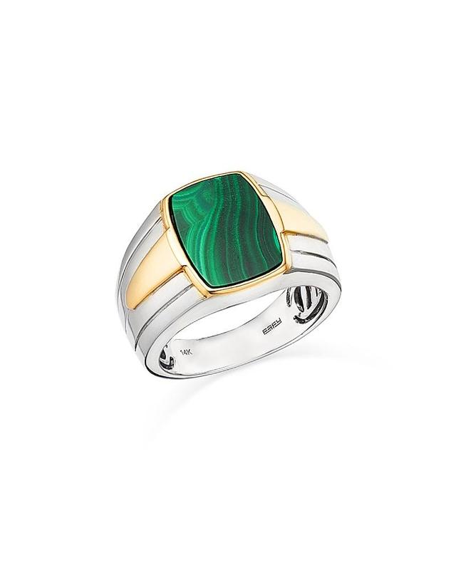 Bloomingdales Fine Collection Mens Malachite Ring in 14K Yellow & White Gold Product Image