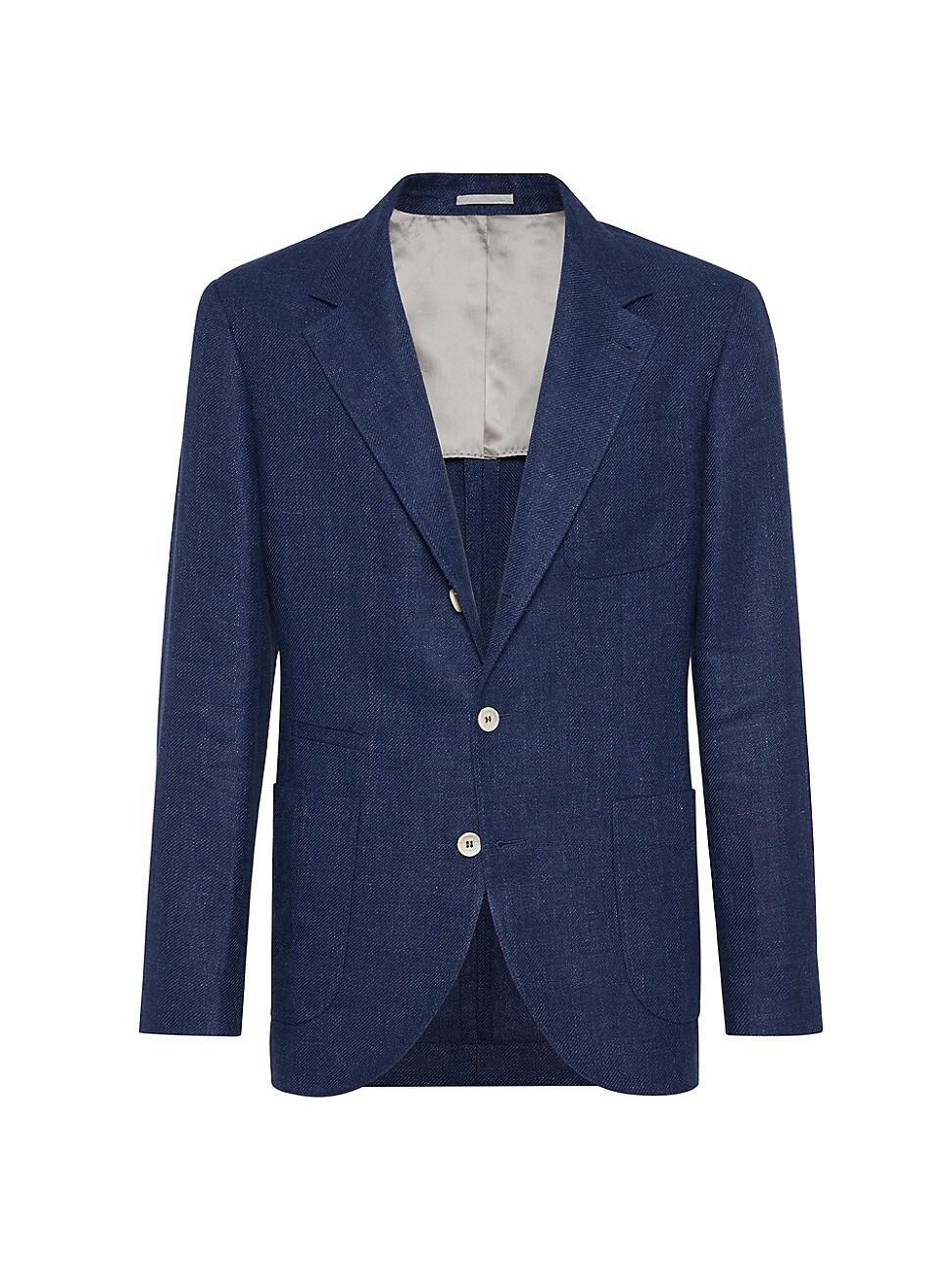 Mens Linen, Wool And Silk Diagonal Deconstructed Blazer With Patch Pockets Product Image