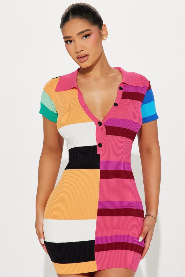 Paula Striped Sweater Mini Dress - Multi Color Product Image