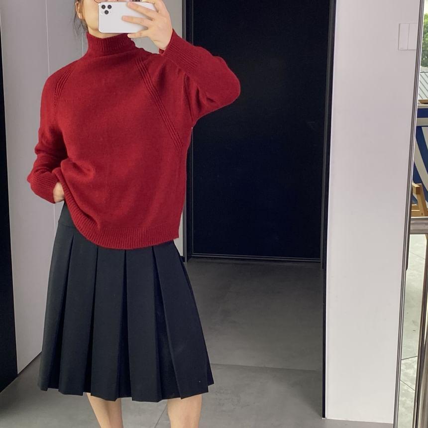 Turtleneck Plain Oversized Sweater Product Image