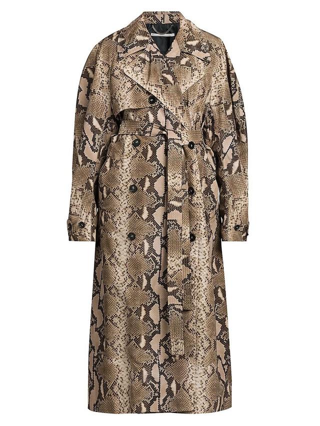 Womens Oversized Python-Print Trench Coat Product Image