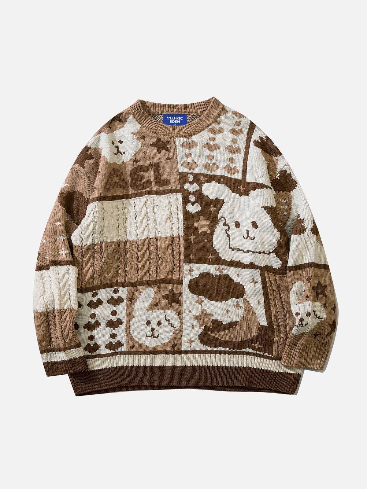 Aelfric Eden Patchwork Cute Rabbit Sweater Product Image