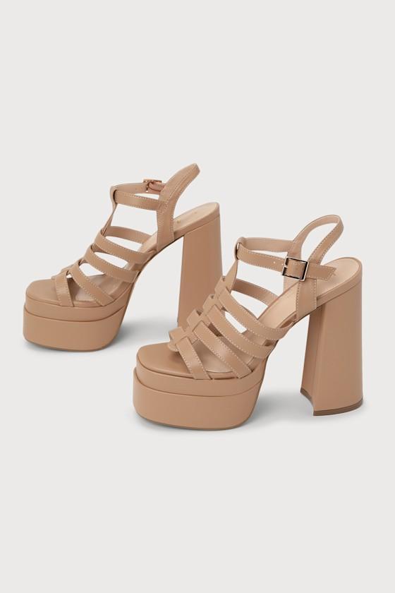 Medeli Light Nude Caged Platform High Heel Sandals Product Image