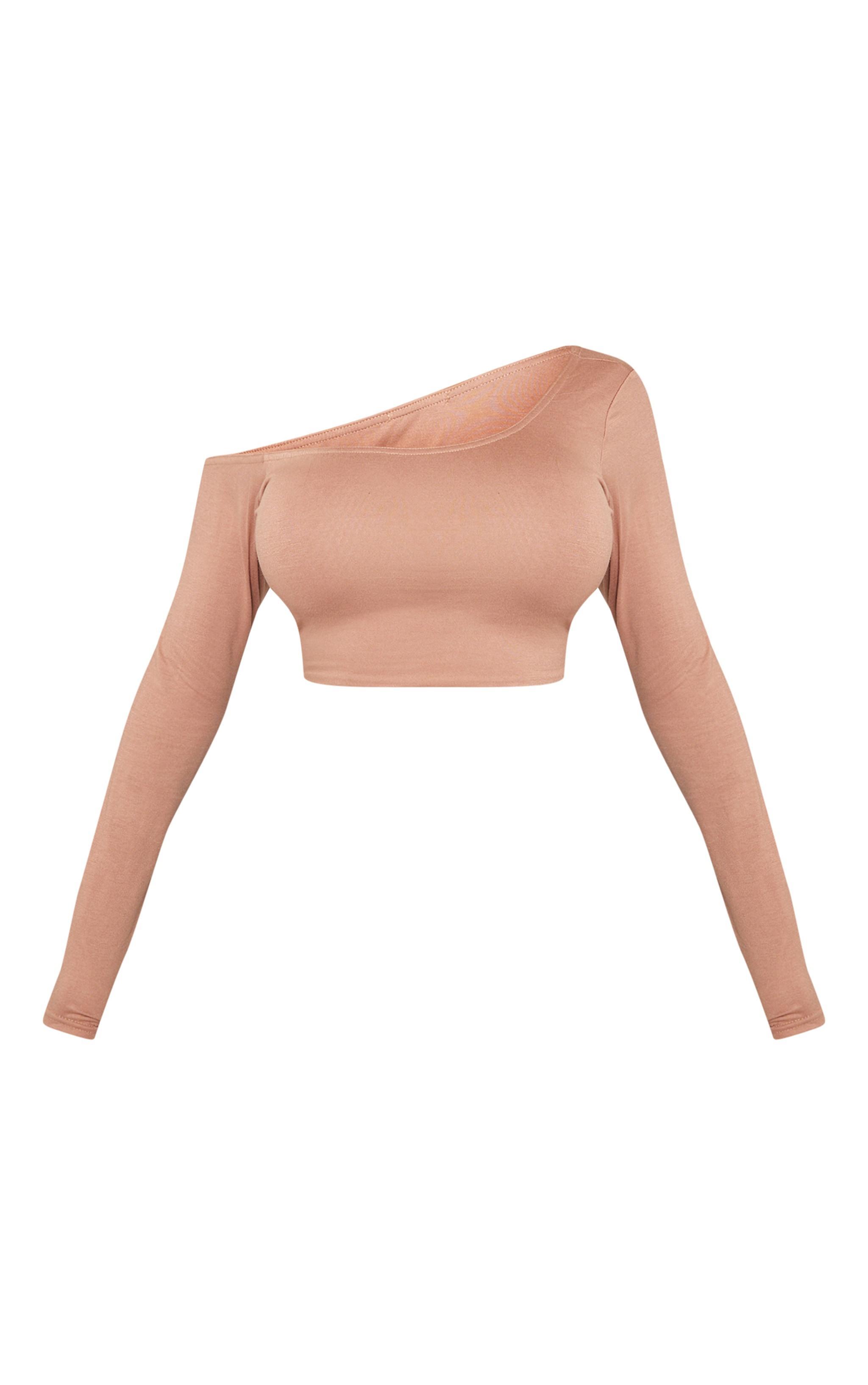 Shape Taupe Cut Out Long Sleeve One Shoulder Top Product Image