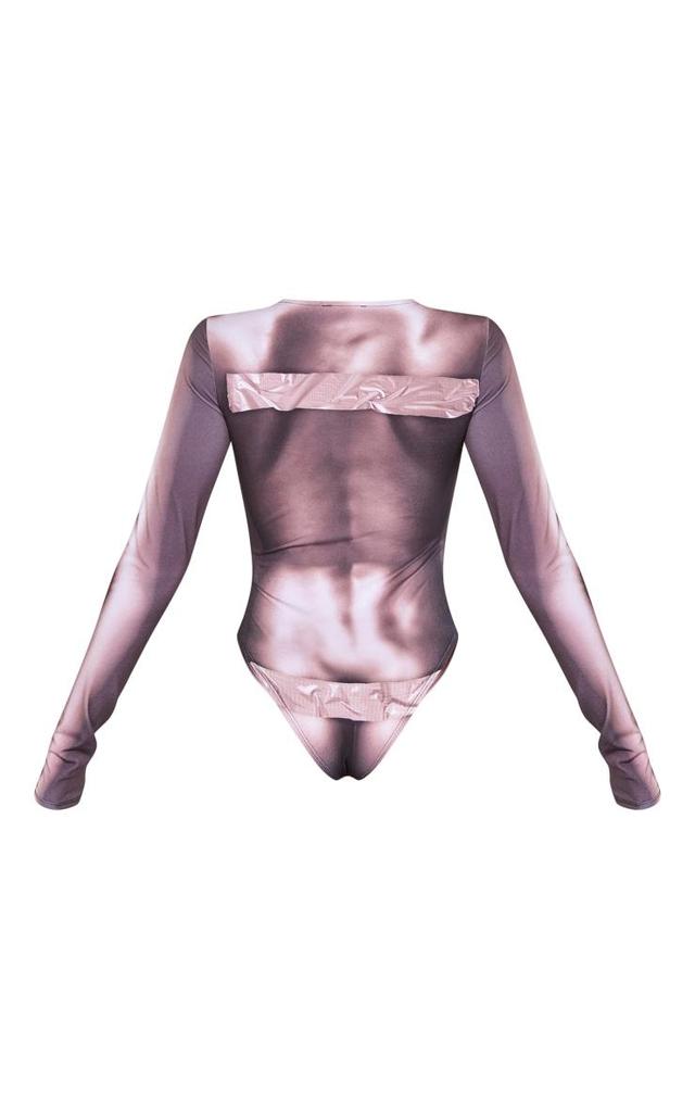 Grey Body Print Long Sleeve Bodysuit Product Image