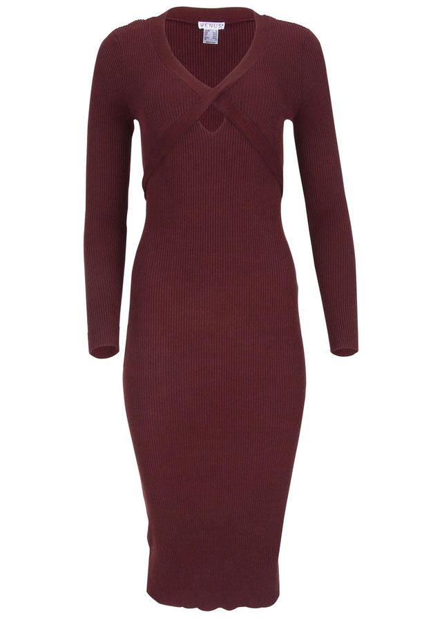 Cutout Midi Sweater Dress - Wine Product Image