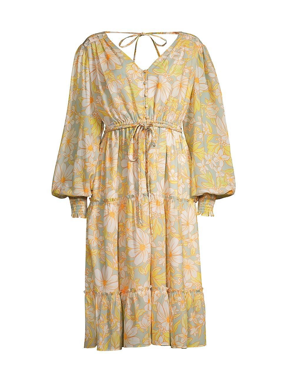 Womens Daisy Floral Chiffon Drawstring Midi-Dress Product Image