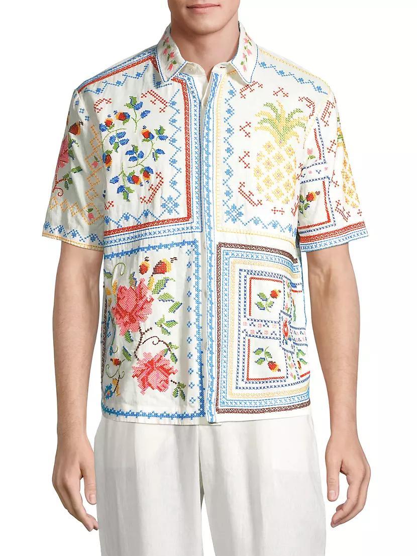 Tropical Cross Stitch Embroidered Shirt Product Image