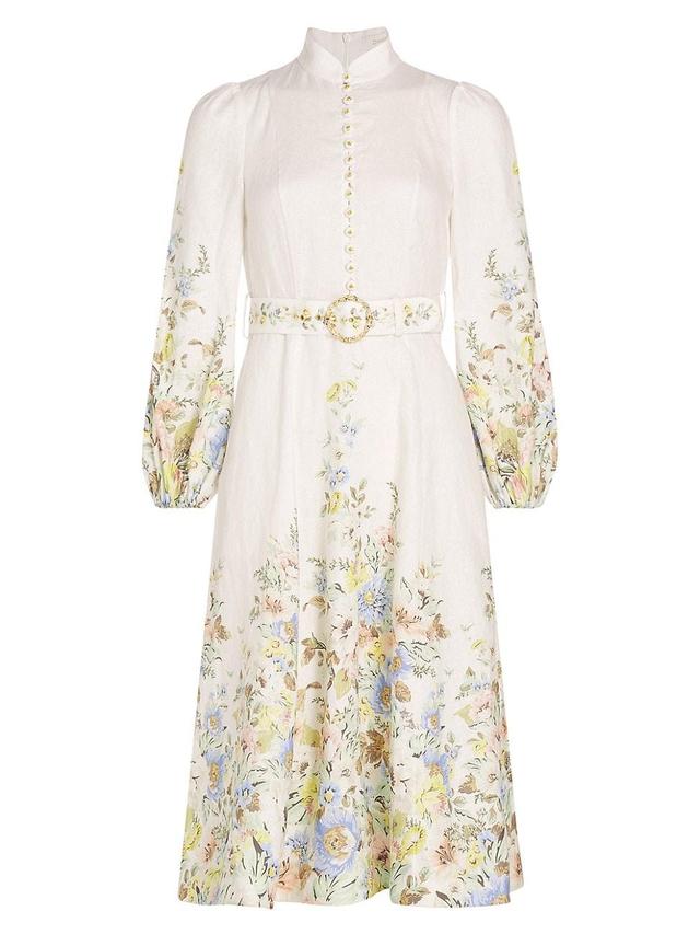 Womens Matchmaker Belted Floral Linen Midi Dress Product Image