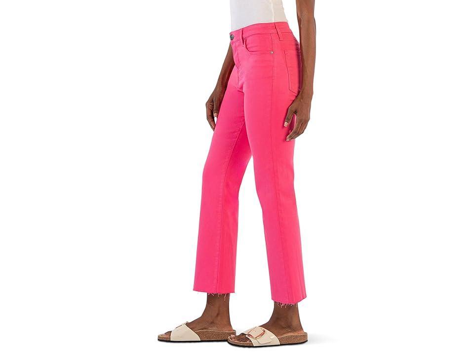 KUT from the Kloth Kelsey High-Rise Fab Ab Ankle Flare With Raw Hem In Lemon (Bubblegum) Women's Jeans Product Image