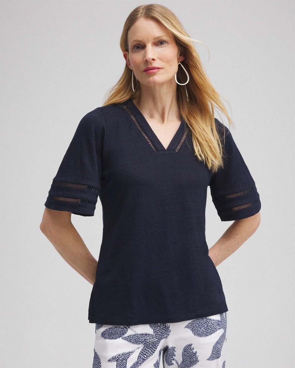 Chico's Women's Linen Ladder Lace T-Shirt Product Image