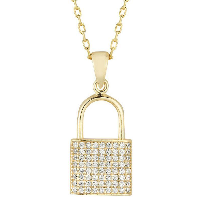 Sunkissed Sterling Cubic Zirconia Padlock Pendant Necklace, Womens Gold Tone Product Image