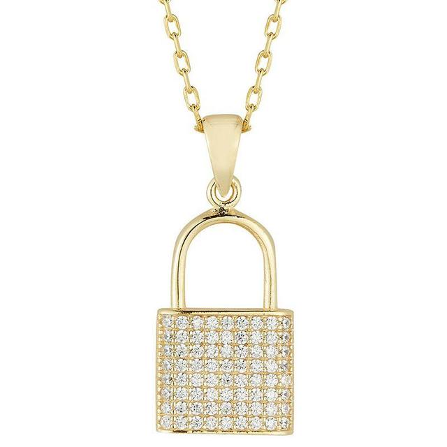 Sunkissed Sterling Cubic Zirconia Padlock Pendant Necklace, Womens Gold Tone Product Image