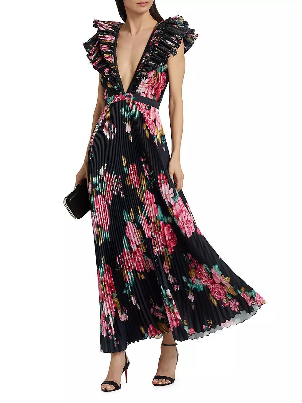 Floral Pleated Plunge Maxi Dress Product Image